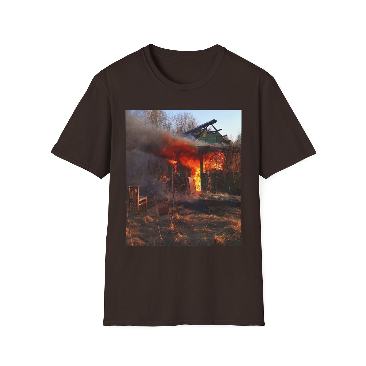 Unisex Softstyle T-Shirt - Vintage Fire Scene, Casual Wear, Outdoor Events, Gift for Fire Enthusiasts, Unique Art Tee, Festival Fashion