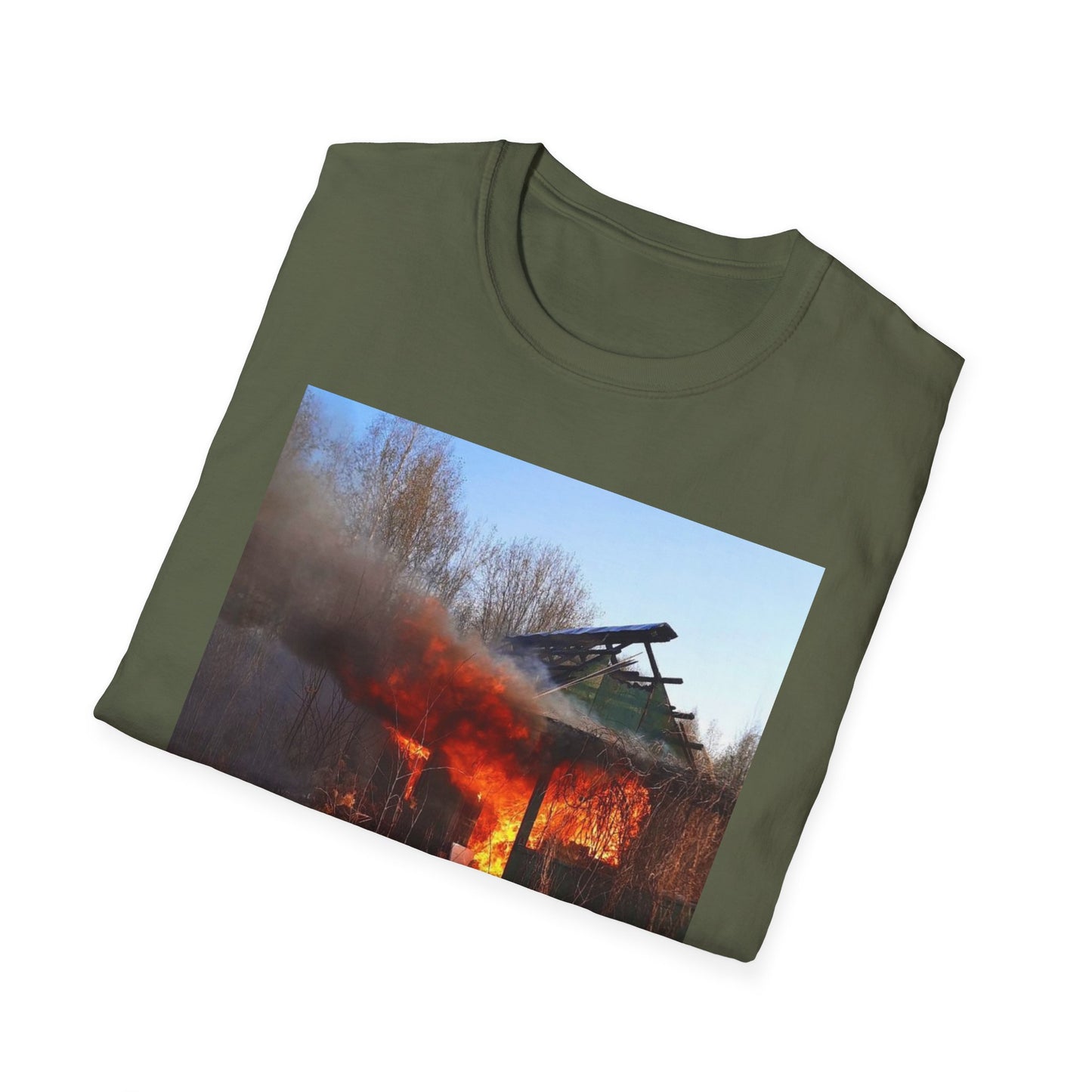 Artistic Fire Scene Unisex T-Shirt, Graphic Tee, Casual Wear, Gift for Firefighters, Summer Style, Men's & Women's Fashion