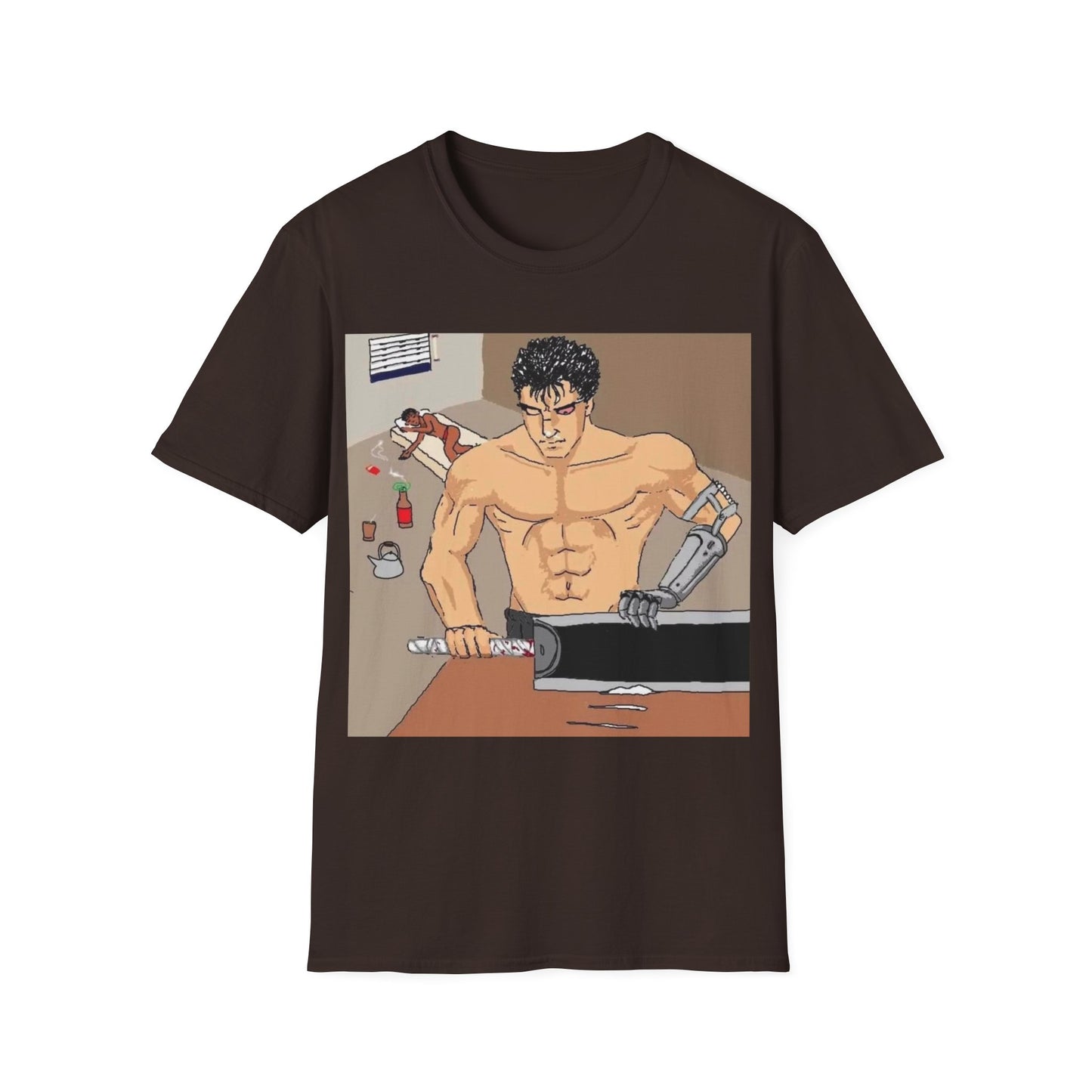 Muscle Man Graphic Tee, Unisex Softstyle T-Shirt, Anime Shirt, Casual Wear, Gift for Him, Gym Enthusiast Tee