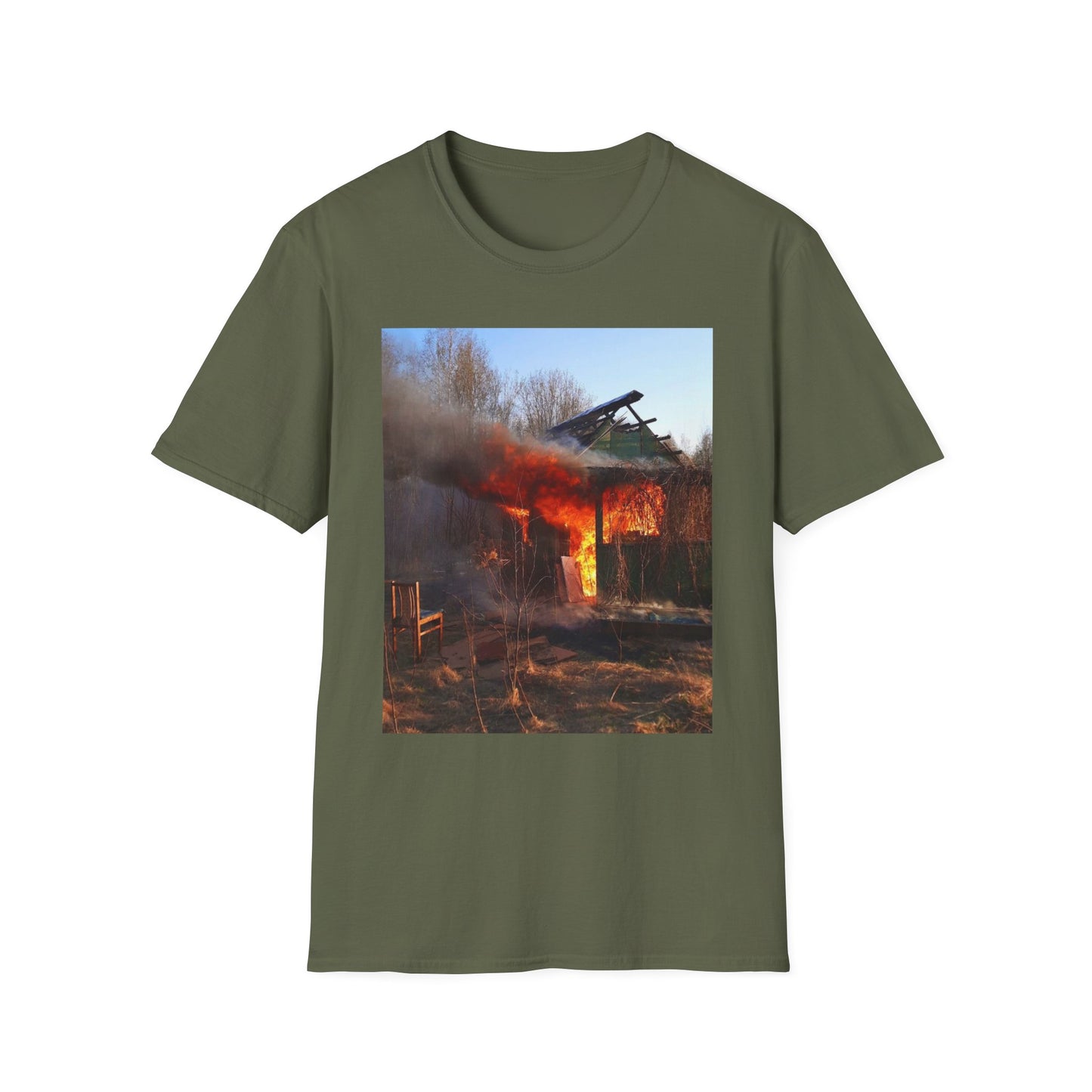 Artistic Fire Scene Unisex T-Shirt, Graphic Tee, Casual Wear, Gift for Firefighters, Summer Style, Men's & Women's Fashion