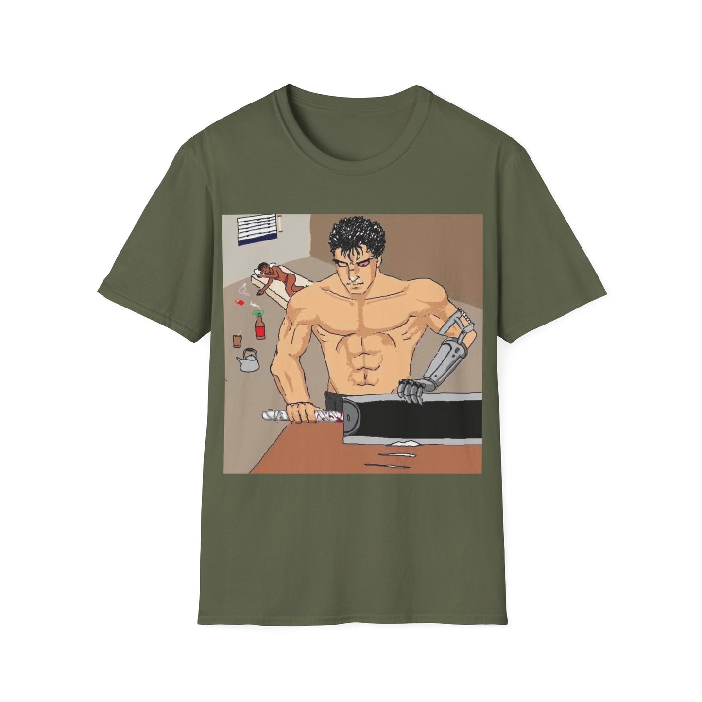 Muscle Man Graphic Tee, Unisex Softstyle T-Shirt, Anime Shirt, Casual Wear, Gift for Him, Gym Enthusiast Tee