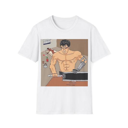 Muscle Man Graphic Tee, Unisex Softstyle T-Shirt, Anime Shirt, Casual Wear, Gift for Him, Gym Enthusiast Tee