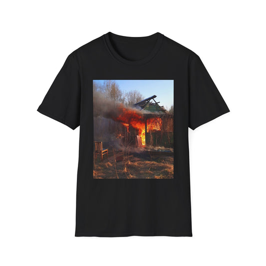 Artistic Fire Scene Unisex T-Shirt, Graphic Tee, Casual Wear, Gift for Firefighters, Summer Style, Men's & Women's Fashion