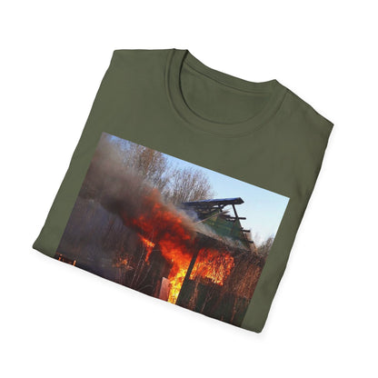 Unisex Softstyle T-Shirt - Vintage Fire Scene, Casual Wear, Outdoor Events, Gift for Fire Enthusiasts, Unique Art Tee, Festival Fashion