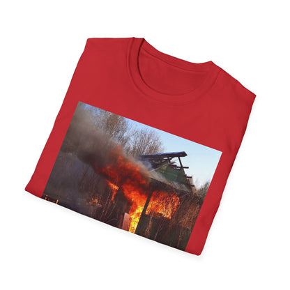 Unisex Softstyle T-Shirt - Vintage Fire Scene, Casual Wear, Outdoor Events, Gift for Fire Enthusiasts, Unique Art Tee, Festival Fashion