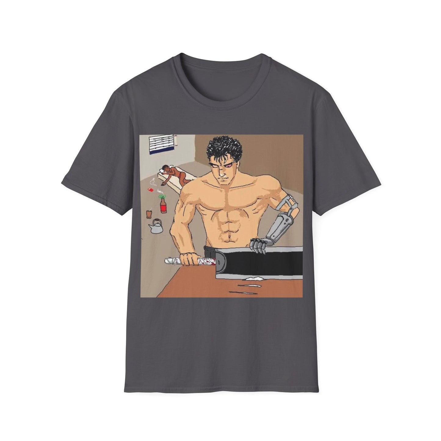 Muscle Man Graphic Tee, Unisex Softstyle T-Shirt, Anime Shirt, Casual Wear, Gift for Him, Gym Enthusiast Tee