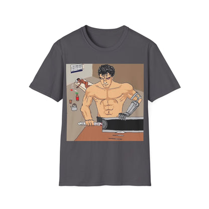 Muscle Man Graphic Tee, Unisex Softstyle T-Shirt, Anime Shirt, Casual Wear, Gift for Him, Gym Enthusiast Tee
