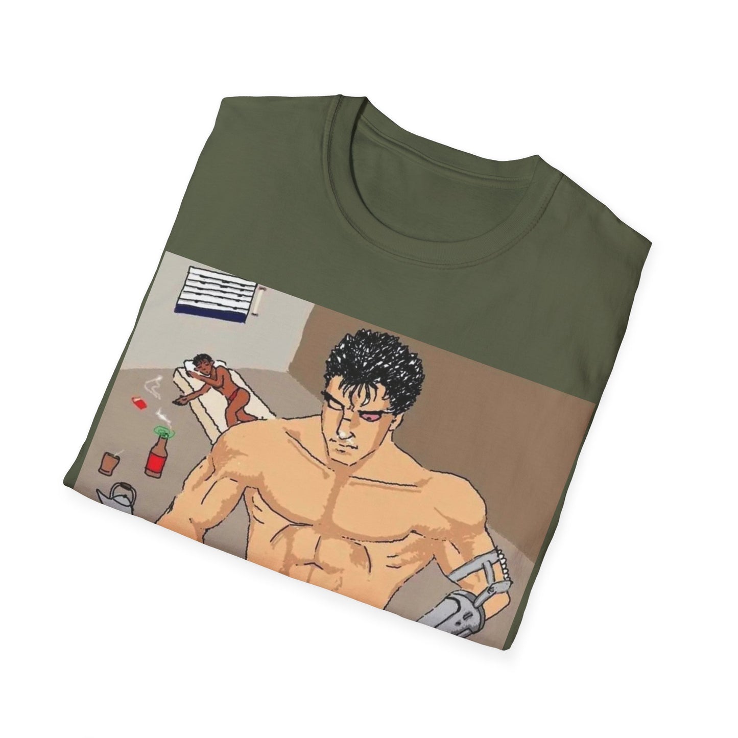 Muscle Man Graphic Tee, Unisex Softstyle T-Shirt, Anime Shirt, Casual Wear, Gift for Him, Gym Enthusiast Tee