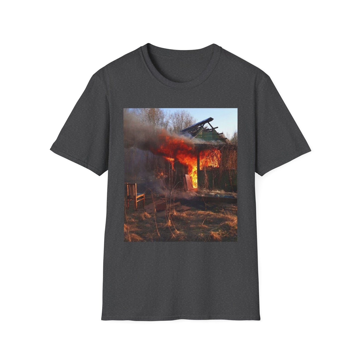 Unisex Softstyle T-Shirt - Vintage Fire Scene, Casual Wear, Outdoor Events, Gift for Fire Enthusiasts, Unique Art Tee, Festival Fashion