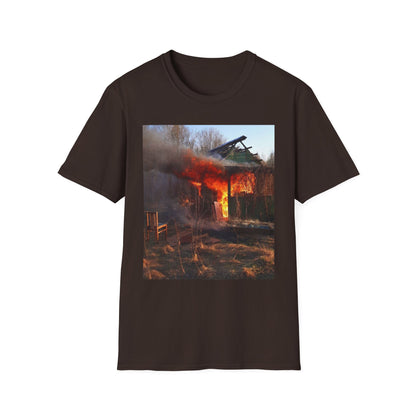 Unisex Softstyle T-Shirt - Vintage Fire Scene, Casual Wear, Outdoor Events, Gift for Fire Enthusiasts, Unique Art Tee, Festival Fashion