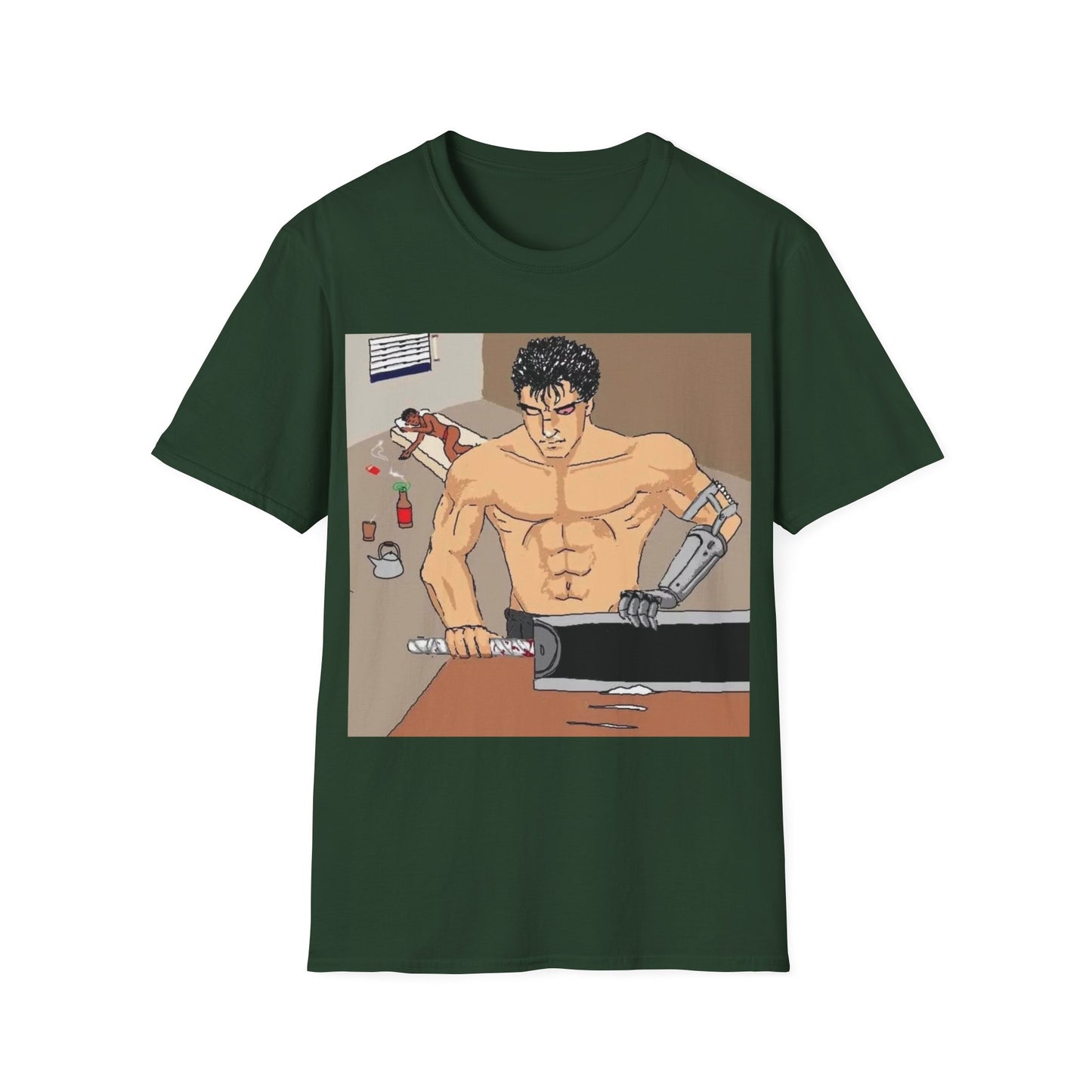 Muscle Man Graphic Tee, Unisex Softstyle T-Shirt, Anime Shirt, Casual Wear, Gift for Him, Gym Enthusiast Tee