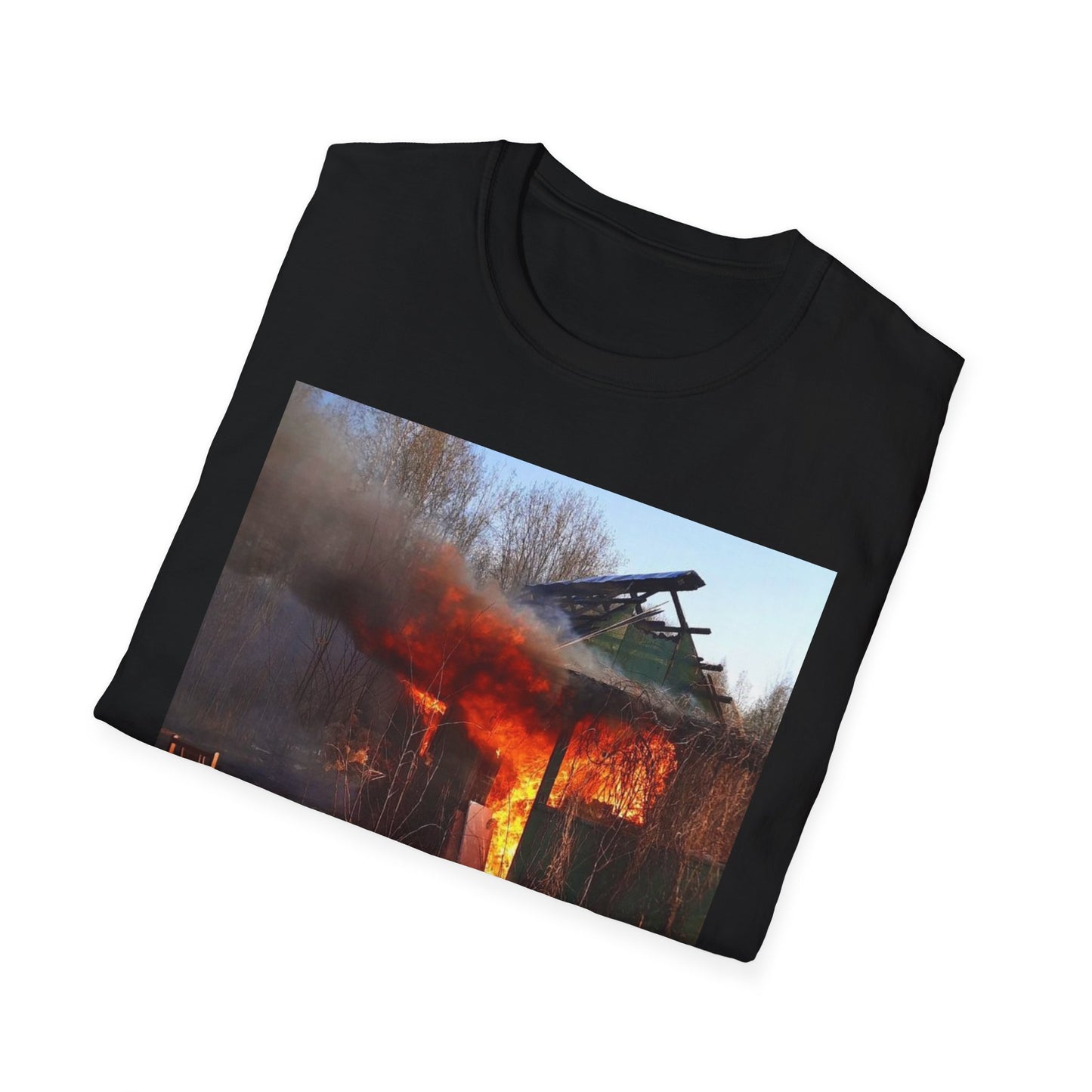 Unisex Softstyle T-Shirt - Vintage Fire Scene, Casual Wear, Outdoor Events, Gift for Fire Enthusiasts, Unique Art Tee, Festival Fashion