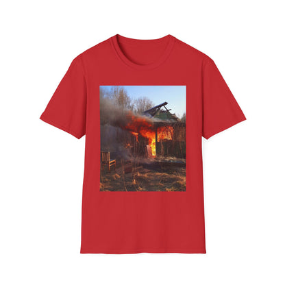 Artistic Fire Scene Unisex T-Shirt, Graphic Tee, Casual Wear, Gift for Firefighters, Summer Style, Men's & Women's Fashion