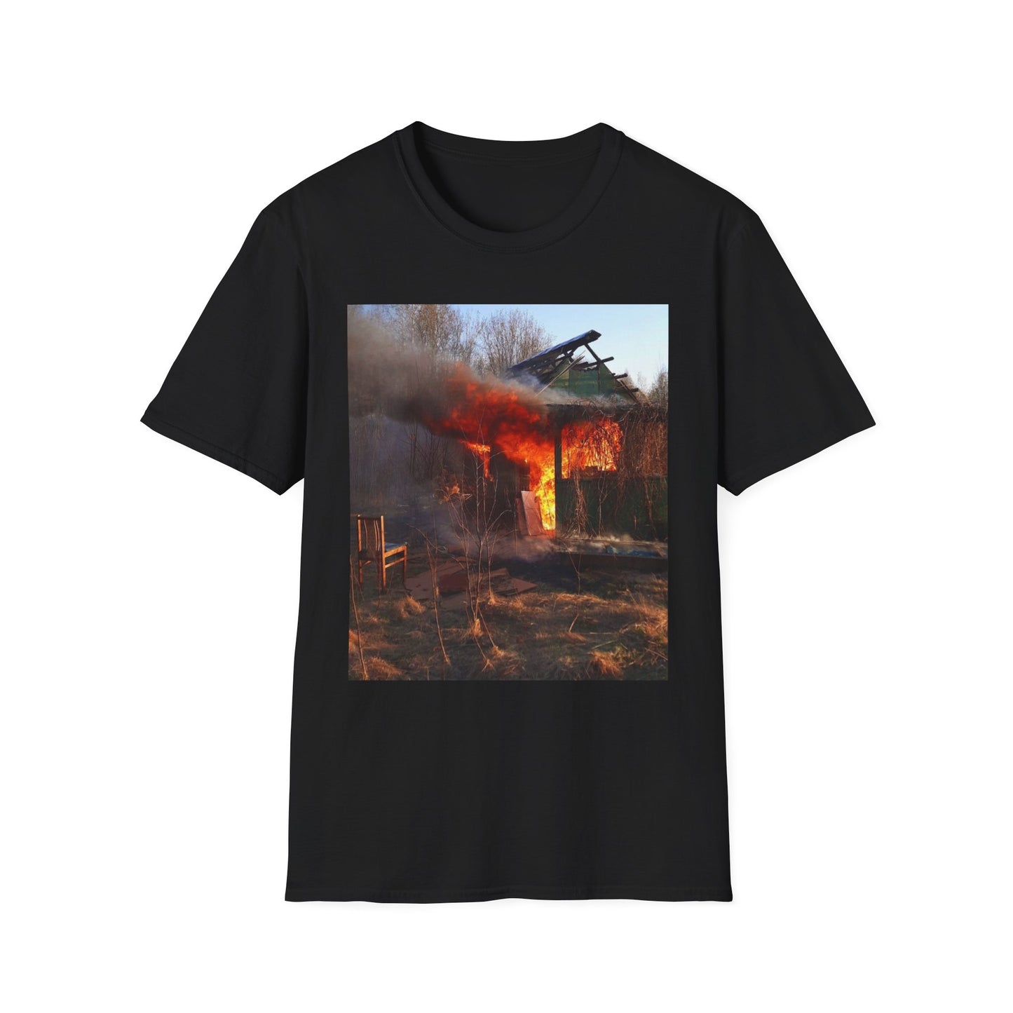 Unisex Softstyle T-Shirt - Vintage Fire Scene, Casual Wear, Outdoor Events, Gift for Fire Enthusiasts, Unique Art Tee, Festival Fashion