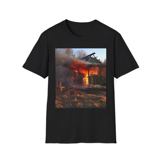 Unisex Softstyle T-Shirt - Vintage Fire Scene, Casual Wear, Outdoor Events, Gift for Fire Enthusiasts, Unique Art Tee, Festival Fashion