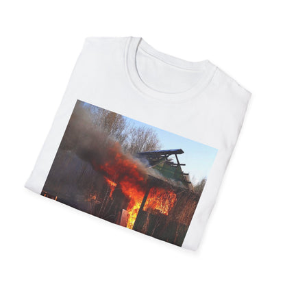 Unisex Softstyle T-Shirt - Vintage Fire Scene, Casual Wear, Outdoor Events, Gift for Fire Enthusiasts, Unique Art Tee, Festival Fashion