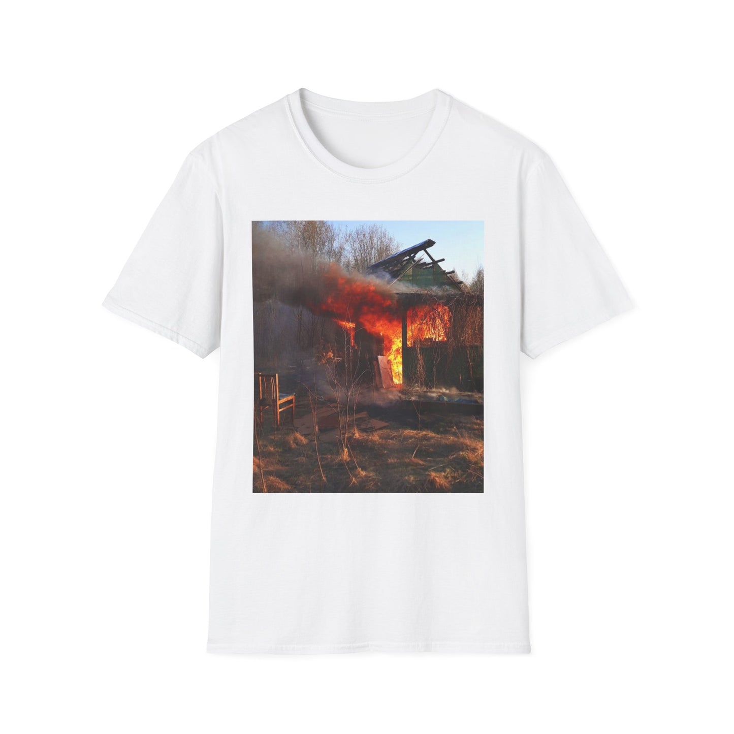 Unisex Softstyle T-Shirt - Vintage Fire Scene, Casual Wear, Outdoor Events, Gift for Fire Enthusiasts, Unique Art Tee, Festival Fashion