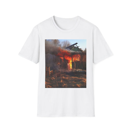 Unisex Softstyle T-Shirt - Vintage Fire Scene, Casual Wear, Outdoor Events, Gift for Fire Enthusiasts, Unique Art Tee, Festival Fashion