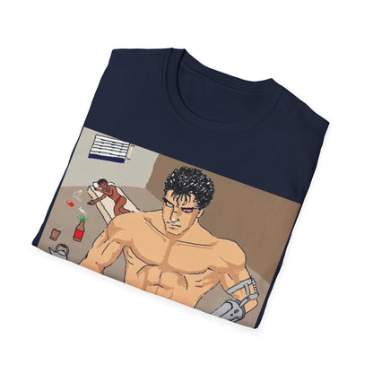 Muscle Man Graphic Tee, Unisex Softstyle T-Shirt, Anime Shirt, Casual Wear, Gift for Him, Gym Enthusiast Tee