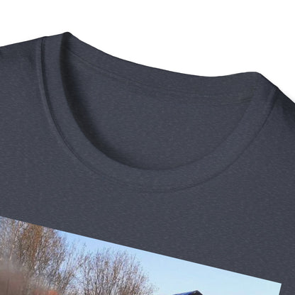 Unisex Softstyle T-Shirt - Vintage Fire Scene, Casual Wear, Outdoor Events, Gift for Fire Enthusiasts, Unique Art Tee, Festival Fashion