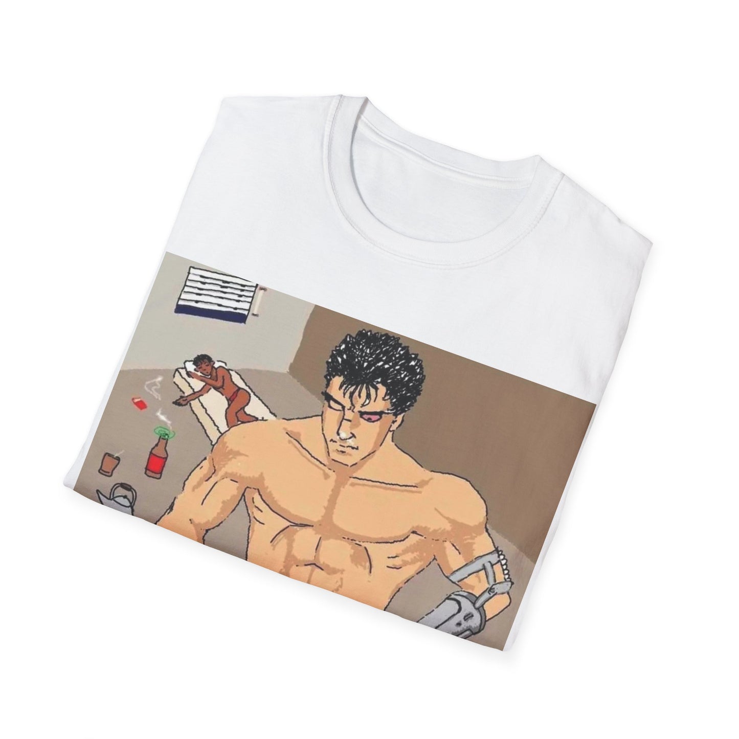 Muscle Man Graphic Tee, Unisex Softstyle T-Shirt, Anime Shirt, Casual Wear, Gift for Him, Gym Enthusiast Tee