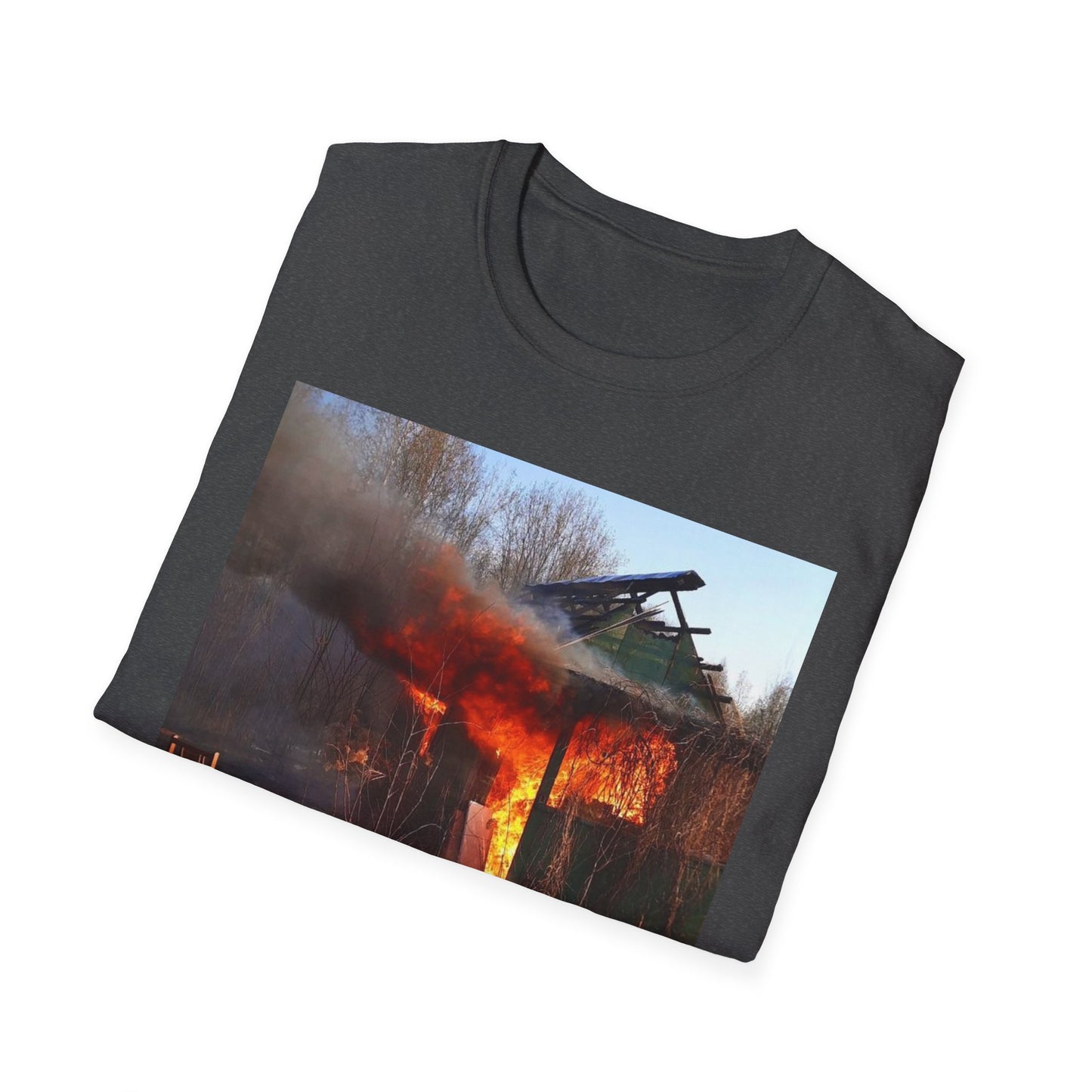 Unisex Softstyle T-Shirt - Vintage Fire Scene, Casual Wear, Outdoor Events, Gift for Fire Enthusiasts, Unique Art Tee, Festival Fashion