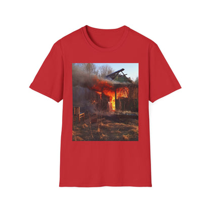 Unisex Softstyle T-Shirt - Vintage Fire Scene, Casual Wear, Outdoor Events, Gift for Fire Enthusiasts, Unique Art Tee, Festival Fashion