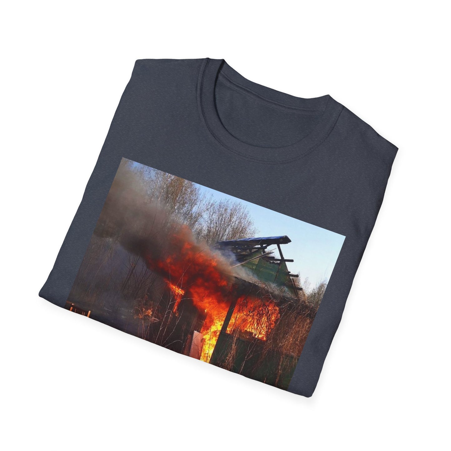 Unisex Softstyle T-Shirt - Vintage Fire Scene, Casual Wear, Outdoor Events, Gift for Fire Enthusiasts, Unique Art Tee, Festival Fashion
