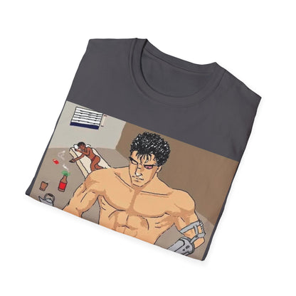 Muscle Man Graphic Tee, Unisex Softstyle T-Shirt, Anime Shirt, Casual Wear, Gift for Him, Gym Enthusiast Tee