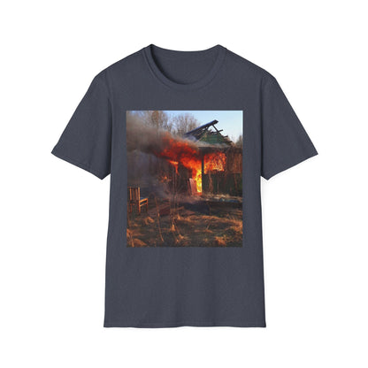 Unisex Softstyle T-Shirt - Vintage Fire Scene, Casual Wear, Outdoor Events, Gift for Fire Enthusiasts, Unique Art Tee, Festival Fashion